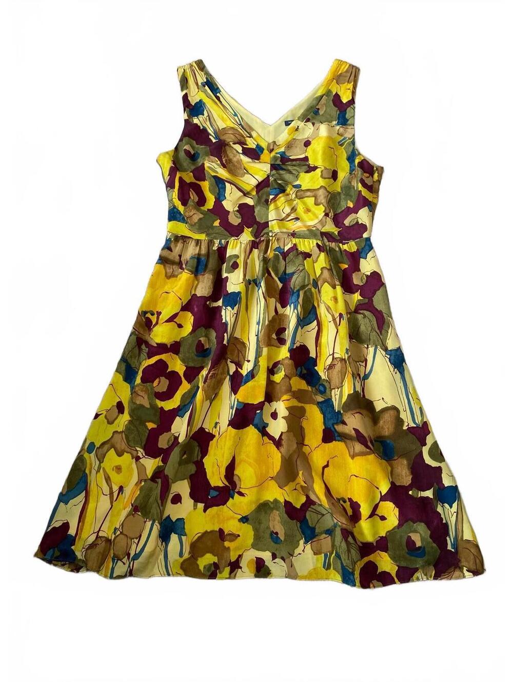 EUC Banana Republic Gold Patterned Silk Midi Dress Size 8
